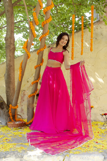 RANI MAGENTA PINK DETAILED LEHENGA SET