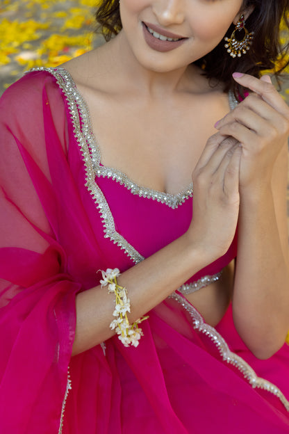 RANI MAGENTA PINK DETAILED LEHENGA SET