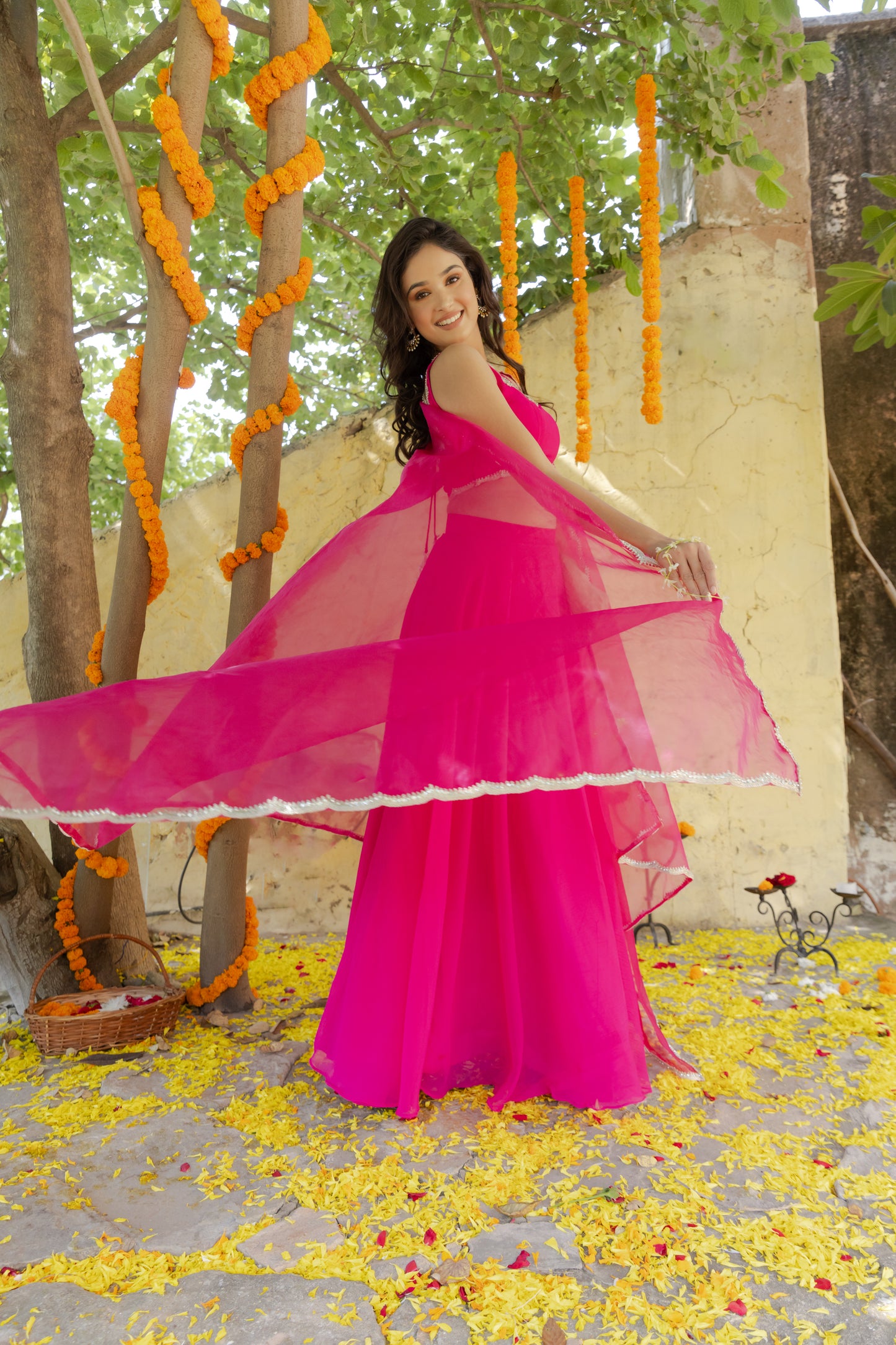 RANI MAGENTA PINK DETAILED LEHENGA SET