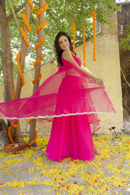 RANI MAGENTA PINK DETAILED LEHENGA SET