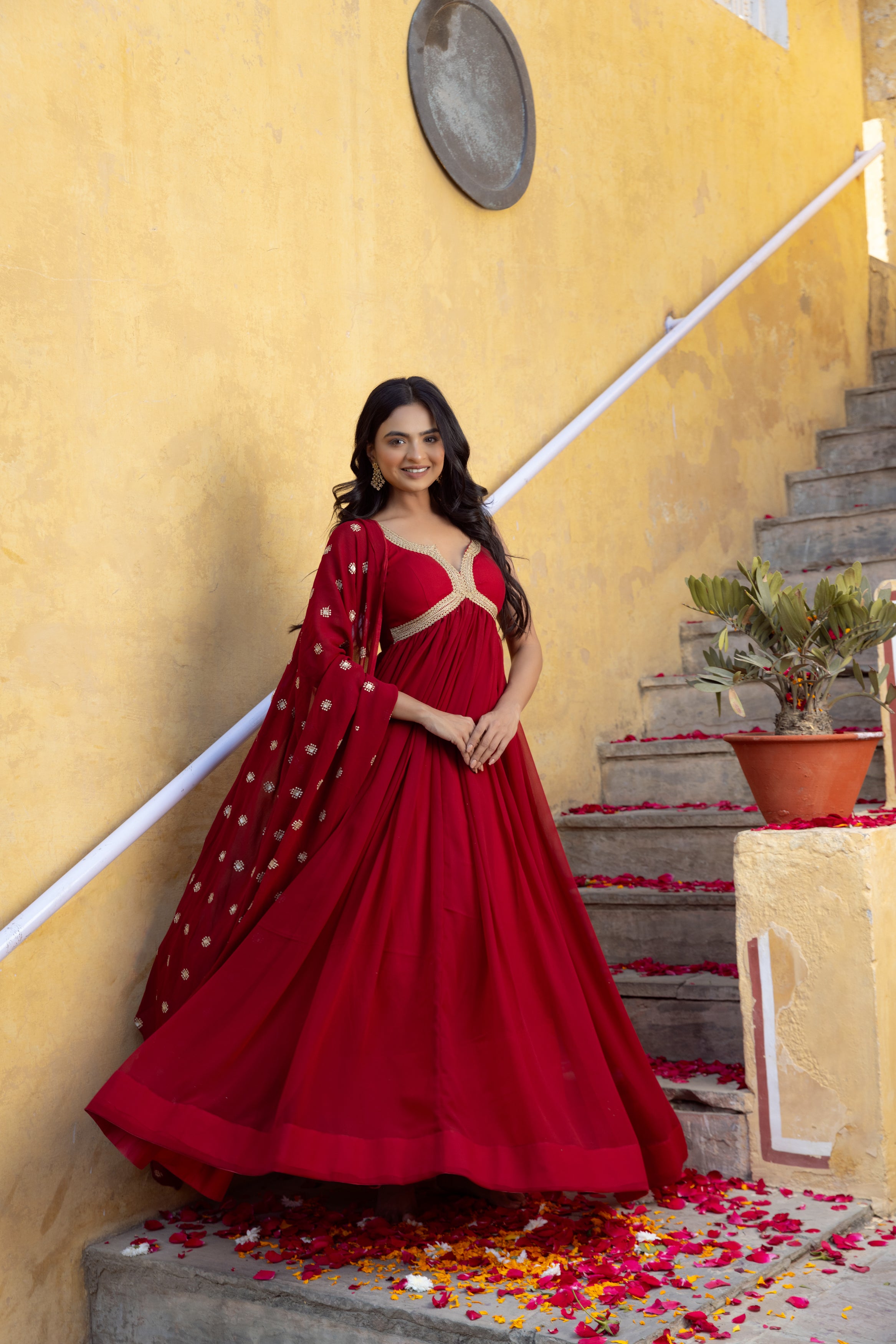 Red Anarkali With Belt And Dupatta | Anarkali dress, Red anarkali, Dress  length