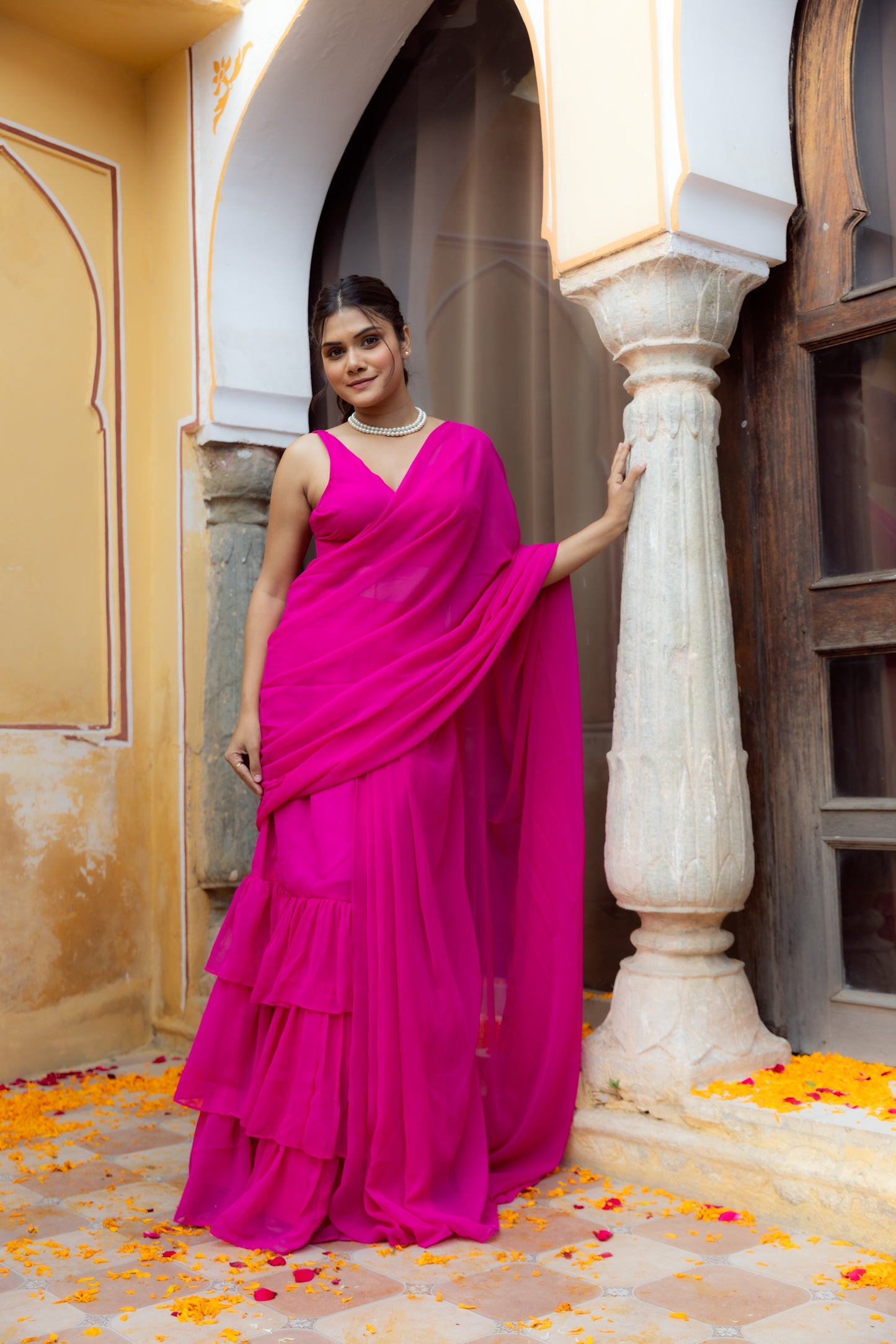 URVIKA MAGENTA PINK RUFFLE SAREE