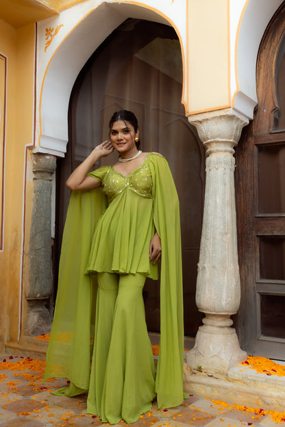 GAURI SHEEN GREEN EMBROIDERED COORD SET