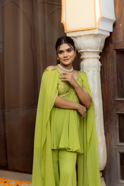 GAURI SHEEN GREEN EMBROIDERED COORD SET