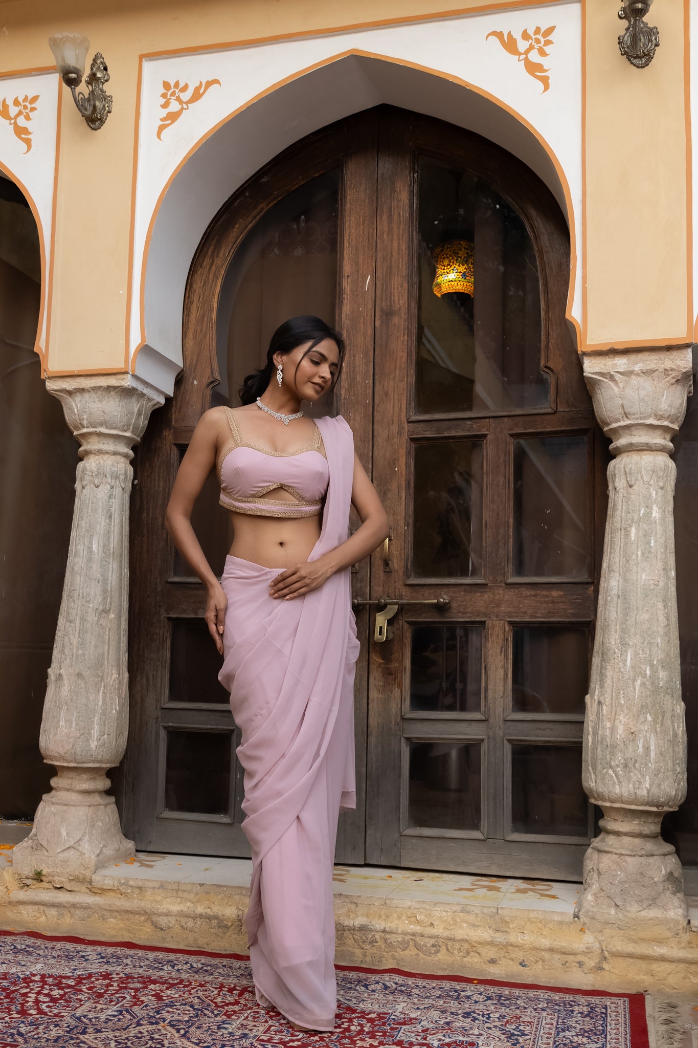 SHARIA OYSTER EMBELLISHED DRAPED SAREE