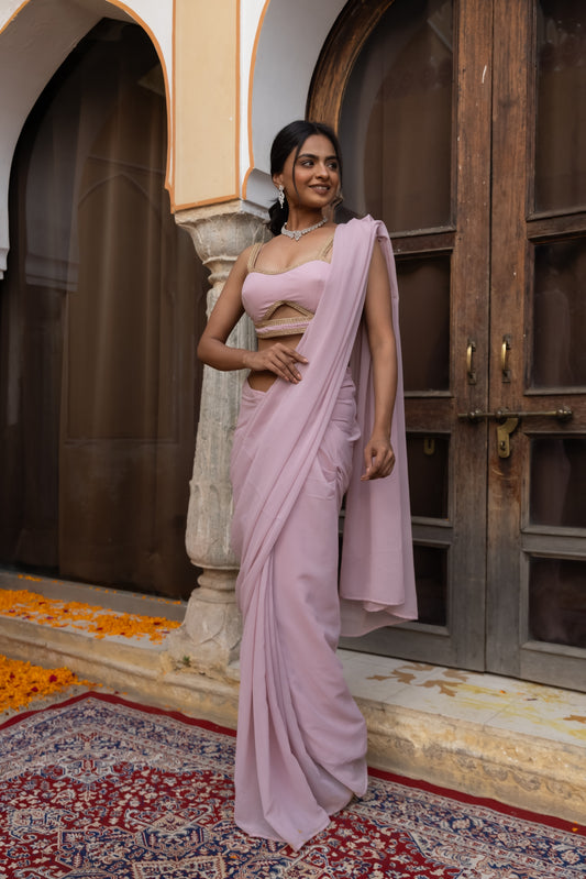 SHARIA OYSTER EMBELLISHED DRAPED SAREE