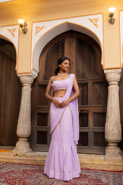 AALIYAH LAVENDER PREDRAPED FISHCUT SAREE